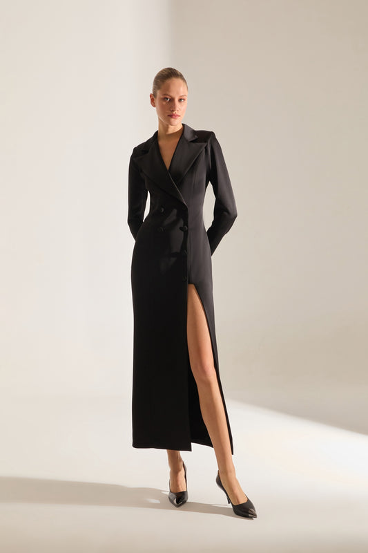 ROME SATIN BLACK JACKET DRESS