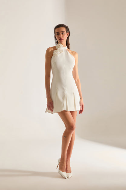 SANTE ROSE DETAILED RUFFLED WHITE MINI DRESS