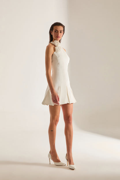 SANTE ROSE DETAILED RUFFLED WHITE MINI DRESS