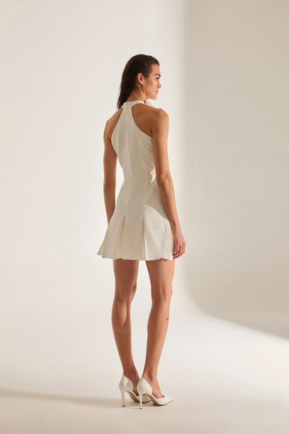 SANTE ROSE DETAILED RUFFLED WHITE MINI DRESS