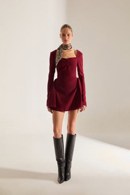 MONACO DARK RED MINI LONG SLEEVE DRESS