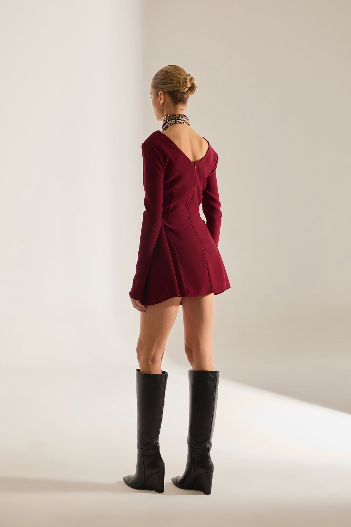 MONACO DARK RED MINI LONG SLEEVE DRESS