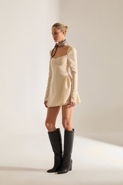 MONACMONACO ECRU MINI LONG SLEEVE DRESS