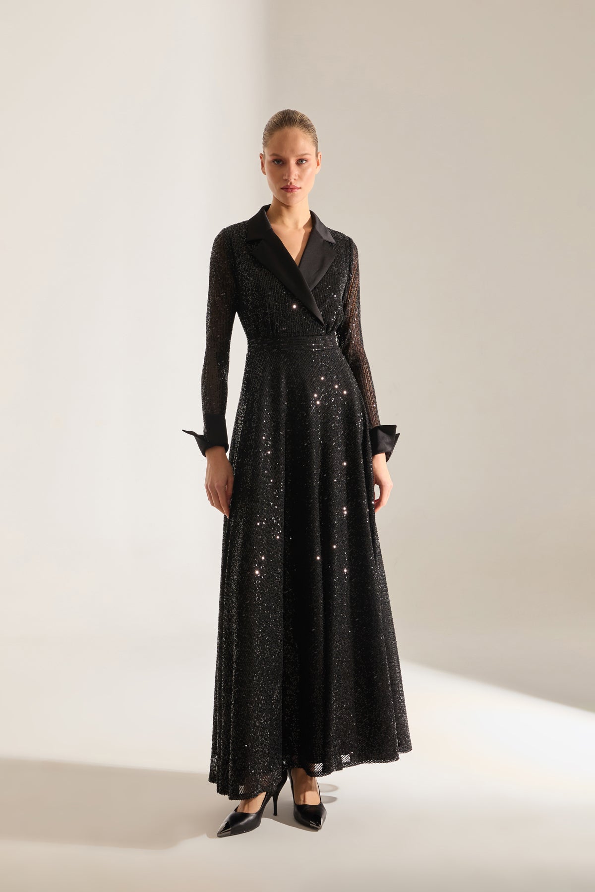 ARLON PAYET CRISS-CROSS NECK BLACK EVENING DRESS