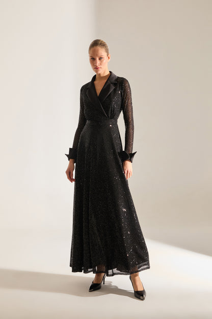 ARLON PAYET CRISS-CROSS NECK BLACK EVENING DRESS