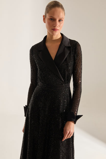 ROBE DE SOIR NOIRE À COL CRÉVÉ ARLON PAYET