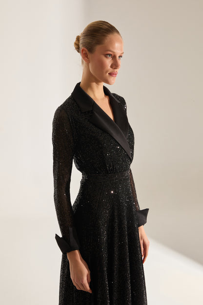 ROBE DE SOIR NOIRE À COL CRÉVÉ ARLON PAYET