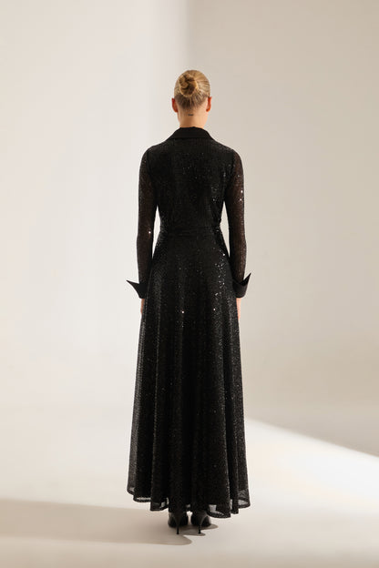 ROBE DE SOIR NOIRE À COL CRÉVÉ ARLON PAYET