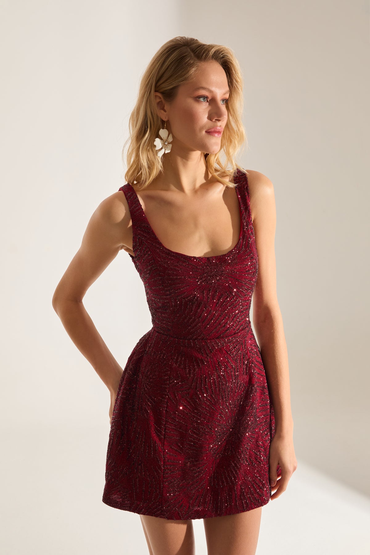 MARTINA Shiny Strap Dark Red Mini Night Dress