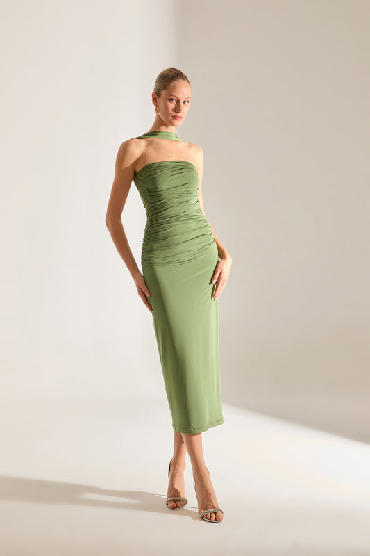 Stirling Doppelter Grüner Midi-Kleid