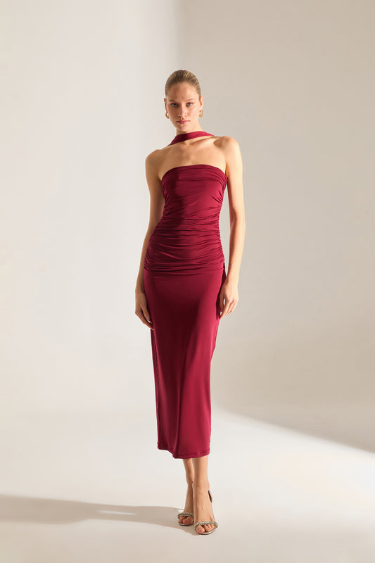 Stirling Doppelter Bordo Midi Kleid