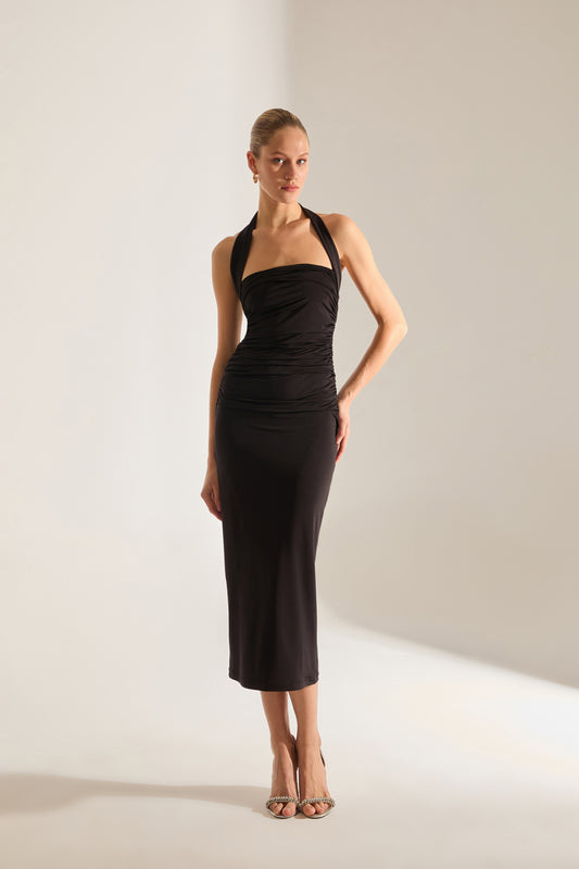 Stirling Doppelter Schwarz Midi Kleid