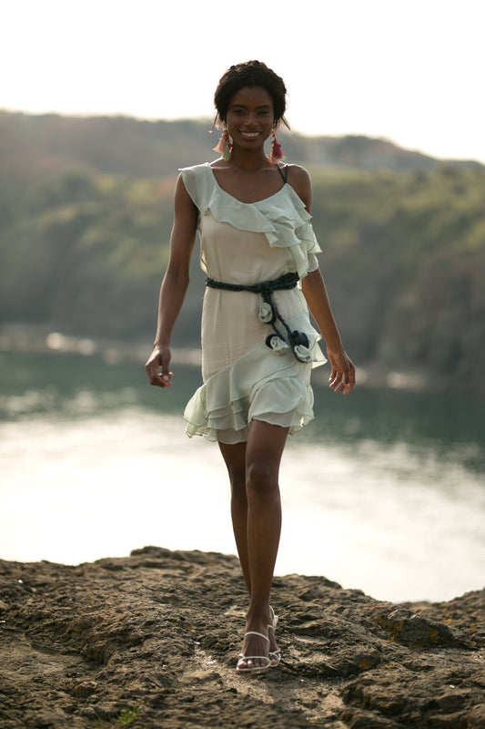 Asymmetric Ruffled Blue Dress