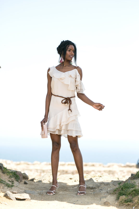 Asymmetric Ruffled Brown Dress